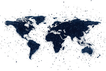 Obraz premium Global Network Connections World Map Abstract Art Dark Blue isolated on transparent background