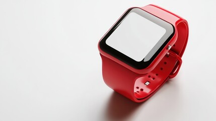 Red Smartwatch with Blank Screen on White Background.