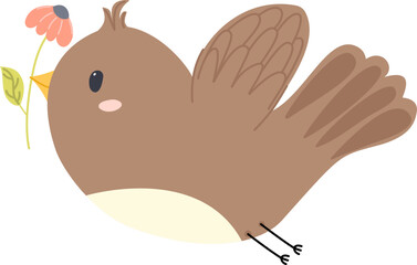 Illustration of a Bird with a Flower