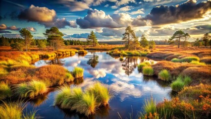 Obraz premium Scenic Marshland Landscape with Cloud Reflections