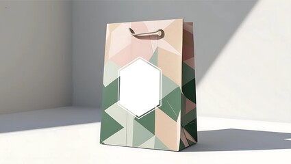 Eco-Chic Paper Bag Mockup Geometric Pattern + Soft Pink & Green Tones