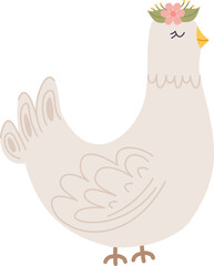 Cute illustrated chick with a flower crown on its head