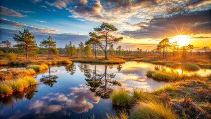 Tranquil Bog Landscape at Sunset