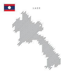 Laos map from pattern of black slanted parallel lines. Flat vector illustration isolated on white