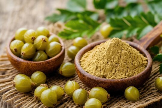 Amla Powder: Ayurvedic Indian Medicine with Raw Avla Gooseberry for Health and Natural Food