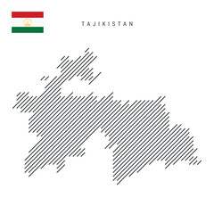 Tajikistan map from pattern of black slanted parallel lines. Flat vector illustration isolated on white