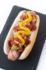 Sonoran hot dog. Traditional Mexican hot dog isolated on white background