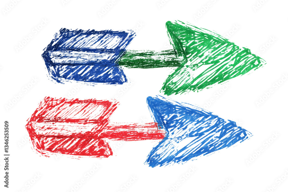 Poster A diverse and colorful array of arrows, in addition to a sizable collection, has been meticulously drawn with chalk and isolated on a white background