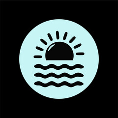Minimalist Sunset Over Ocean - Tranquil Beach Vector Icon