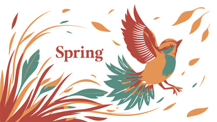 Obraz premium Bright Colorful Bird Illustration Symbolizing Spring and Renewal of Nature