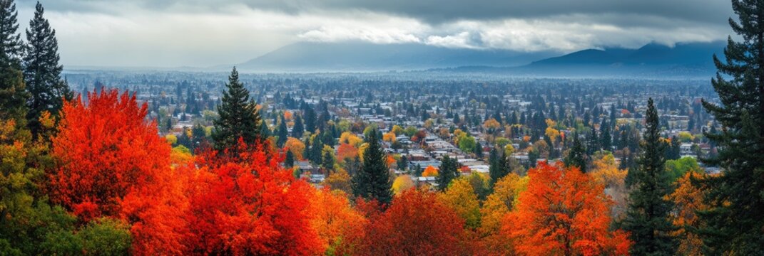 Ashland Oregon. Stunning Fall Landscape with Panoramic City View and Blue Sky