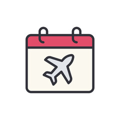 Aviation schedule colored icons, minimalist vector illustration ,simple transparent graphic element .Isolated on white background