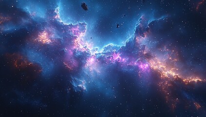 Fototapeta premium Stunning Cosmic Nebula Vibrant Colors, Celestial Dust, and Space Rocks