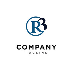 Letter R number 3 circle logo icon vector
