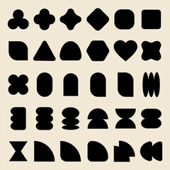 Vectors. Collection of abstract geometric shapes in black. Various shapes like circles, squares, and triangles. Geometric shapes in different styles and forms. Black shapes, vector set.