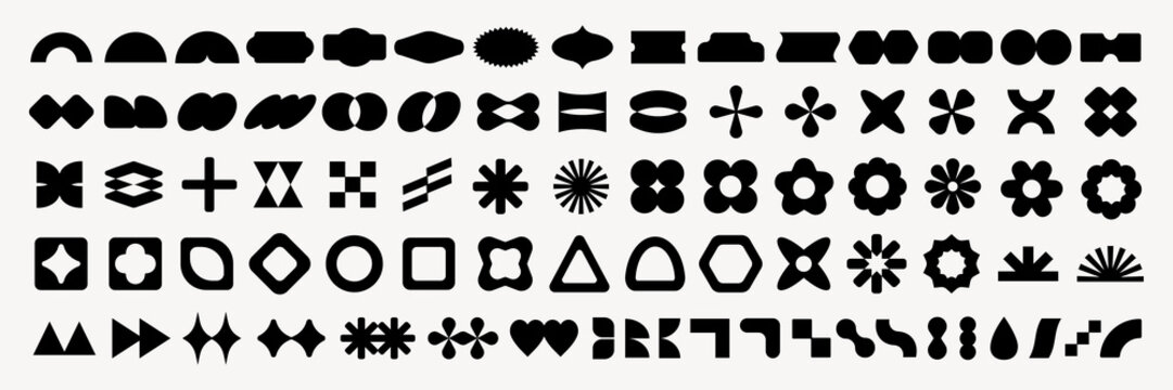 Vectors. A collection of abstract geometric shapes. Various geometric patterns, abstract designs, and unique shapes. Geometric shapes in a variety of abstract forms. Black shapes, vector set.