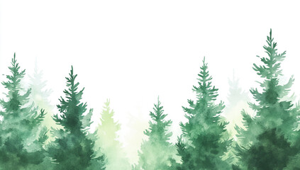 Watercolor forest trees background.