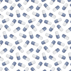 Seamless pattern pills, capsules. Can be used in pharmaceutical marketing materials, blogs or articles, websites and e-commerce platforms selling medications or health products