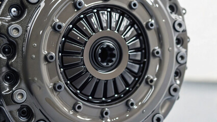 Close-Up View of Engine Component with Detailed Mechanic Design and Glossy Finish
