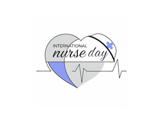 A stylized graphic commemorating International Nurses Day. typography, hart, International Nurses Day, Vector silhouette out line illustration. International Nurse's Day. 12th May. World Nurse day.