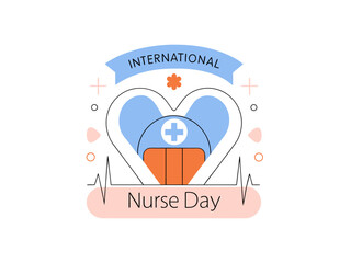 A stylized graphic commemorating International Nurses Day. typography, hart, International Nurses Day, Vector silhouette out line illustration. International Nurse's Day. 12th May. World Nurse day.