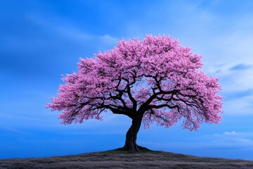 A beautiful cherry blossom tree in full bloom with petals gently falling, symbolizing renewal