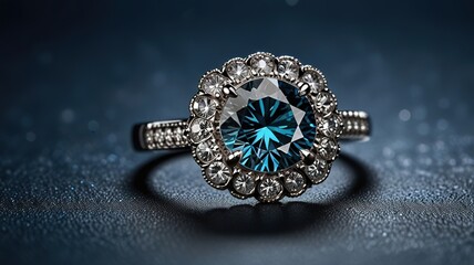 Fototapeta premium Jewelry diamond against a blue, textured background