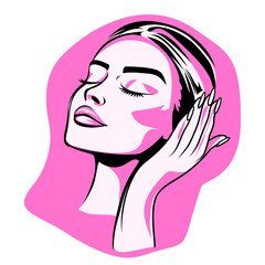 Minimalist Female Portrait in Coral Pink for Skincare and Beauty Branding, Vector Design, Isolated
