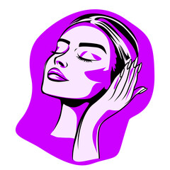 Lavender Purple Female Face Illustration for Meditation and Inner Peace, Vector Design, Isolated