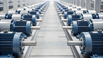 Obraz premium Array of Industrial Motors in Modern Factory for Manufacturing Operations