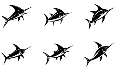 Swordfish Logo Set - Black and White Fish Icons Collection