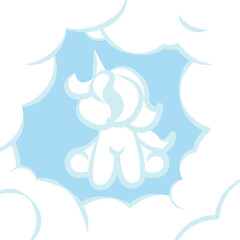 Unicorn Shaped Cloud. Cute Children's Illustration