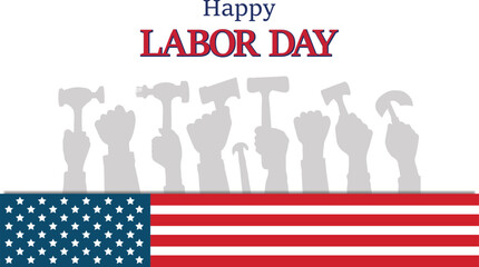 Happy Labor Day Celebration Poster with American Flag and Tools Silhouettes