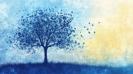 Blue Tree Dissolving with Nature Background, and Abstract Art.