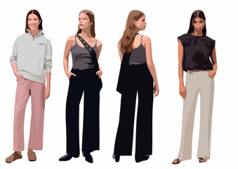 Obraz premium “Colorful Women Silhouettes – Modern Vector Illustration”
