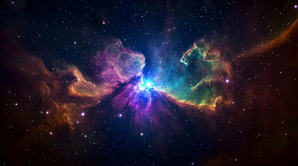 Obraz premium Colorful Nebula Against a Dark Sky with Numerous Sparkling Stars