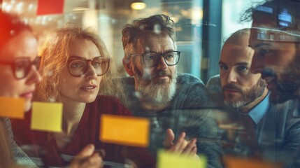 Team Brainstorming Session Diverse Professionals Collaborating on Innovative Ideas with Sticky Notes.