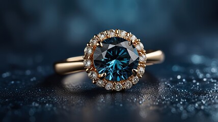 Fototapeta premium Jewelry diamond against a blue, textured background
