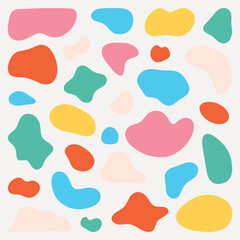 Colorful abstract shapes pattern with red, blue, green, yellow blobs. Abstract shapes, colorful blobs, playful design. Bright, abstract, colorful shapes. Pastel shapes, vector element set.