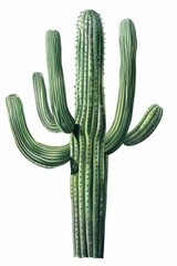 Tall Saguaro Cactus on White Background