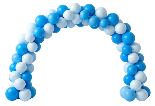 Festive blue and white balloon arch isolated on transparent or white background.