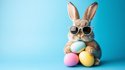 Fototapeta premium easter bunny with easter eggs