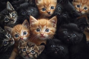Group of adorable kittens huddled together, creating a heartwarming and captivating scene