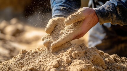 A person spreading sand over the cleared ground for soil stabilization