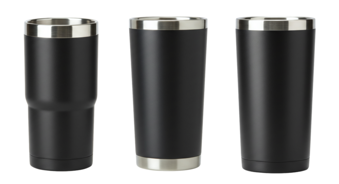Black vacuum insulated travel mug png. Black stainless steel tumblers png.