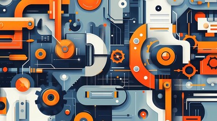 National Welding Month celebration in bohemian flat illustration style, showcasing a variety of welding-related elements like sparks, tools, and gears, with a unique and harmonious color palette