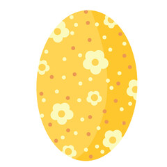 A decorative yellow Easter egg with a floral pattern and polka dots. The soft pastel tones and flat design create a fresh and festive spring atmosphere. Perfect for digital graphics and holiday theme.