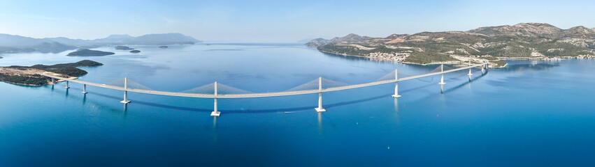 Aerial panoramic view of Peljesac Bridge, Dalmatia, Croatia
