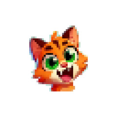 Fototapeta premium Pixel playful kittens. Little yak cats smiling cutely. Friends for a child. Retro images of kittens. Kitten icons.