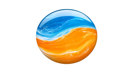 Dynamic blue and orange swirl abstract design on textured plaid background